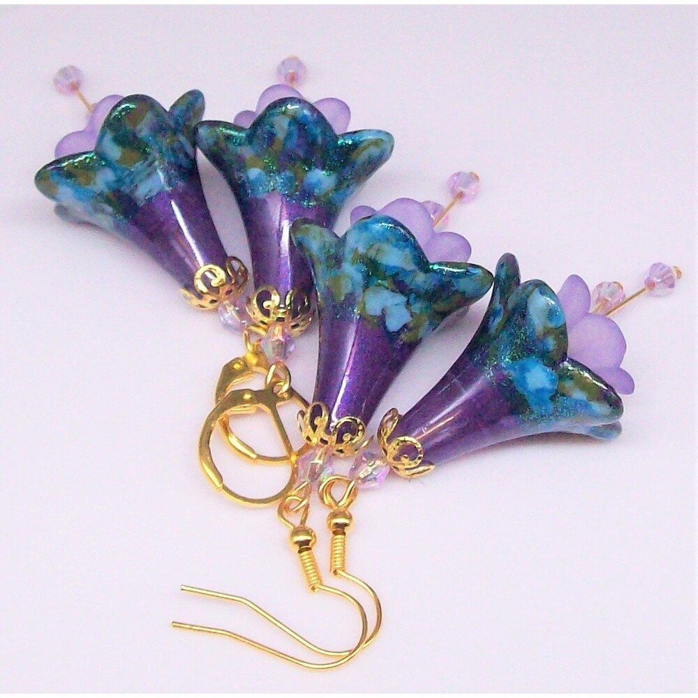 Boho Floral Earrings, Purple, Hand Painted, Artisan Crafted, Flower Gifts for He